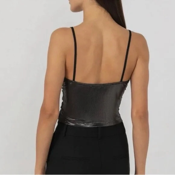 ZARA Metallic Black Ruched Camisole Top Size Medium - Picture 2 of 7